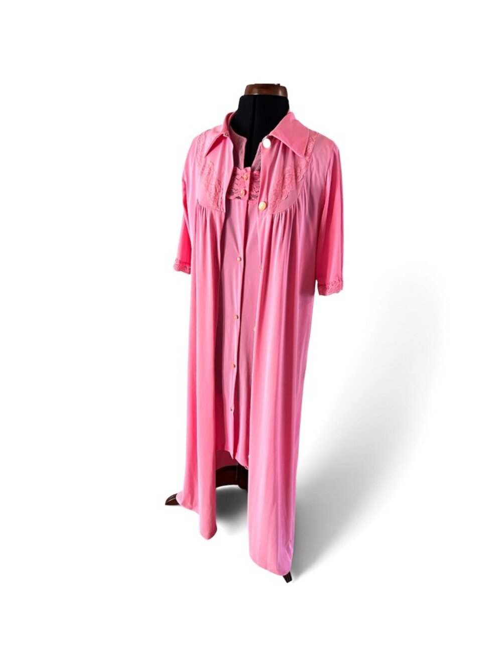 Vintage Nylon Dolly Parton Pink Nightgown and Housecoat M